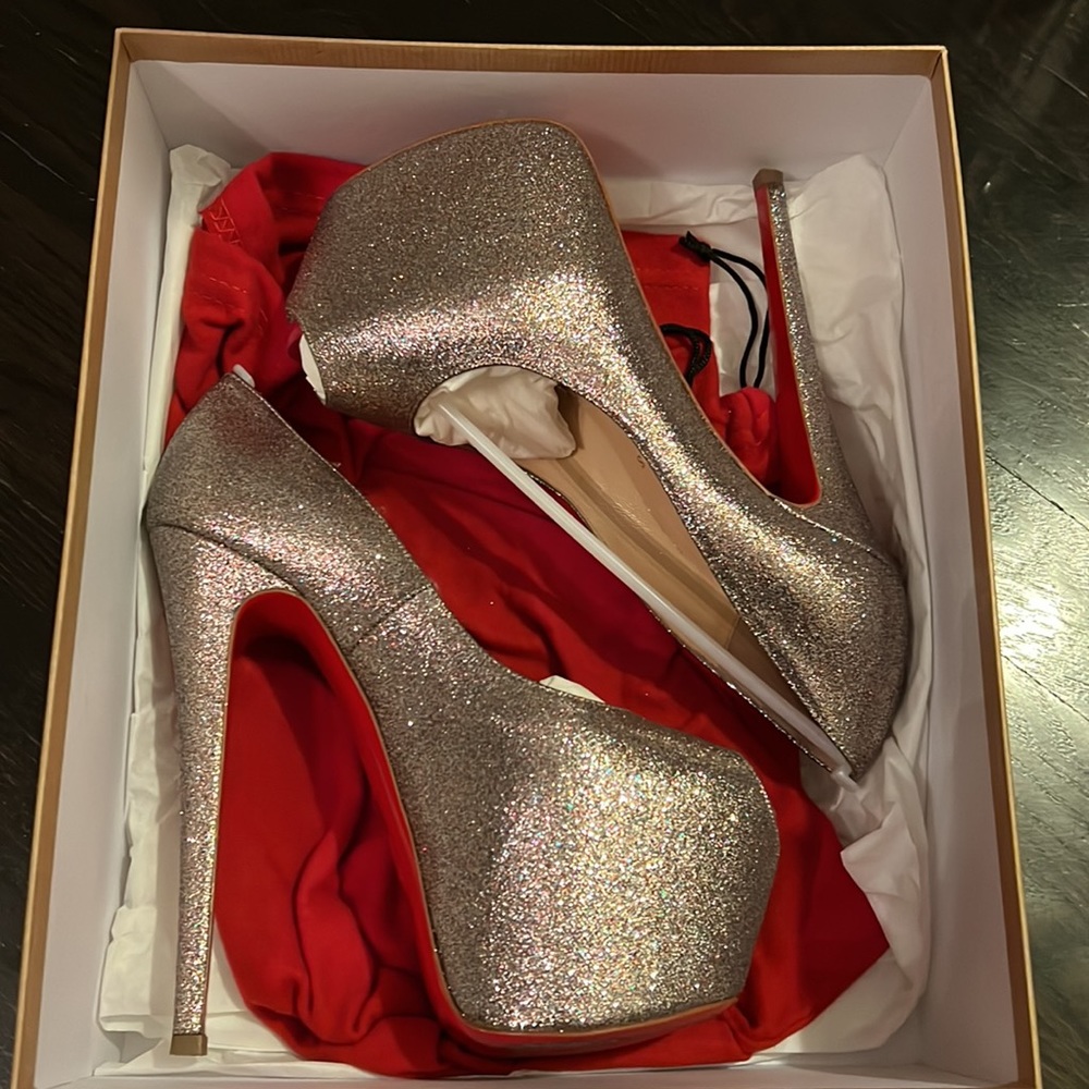Christian louboutin highness peep toe platform 160 glitter 37.5